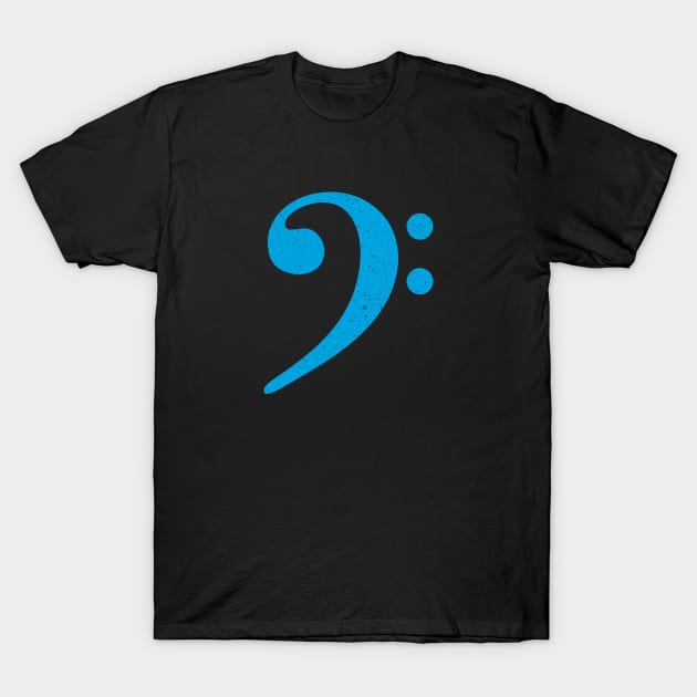 Bass Player Gift - Distressed Cyan Bass Clef T-Shirt by Elsie Bee Designs